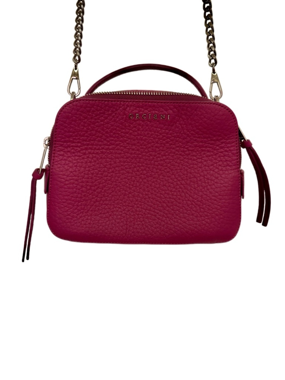 Orciani Magenta Leather Crossbody Bag with Chain Strap - Picture 2 of 8